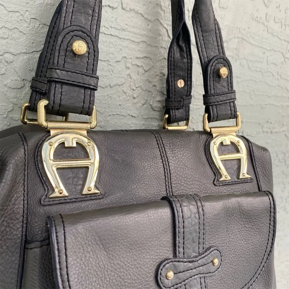 Etienne Aigner Elegant Leather Satchel with Gold Hardware for Women